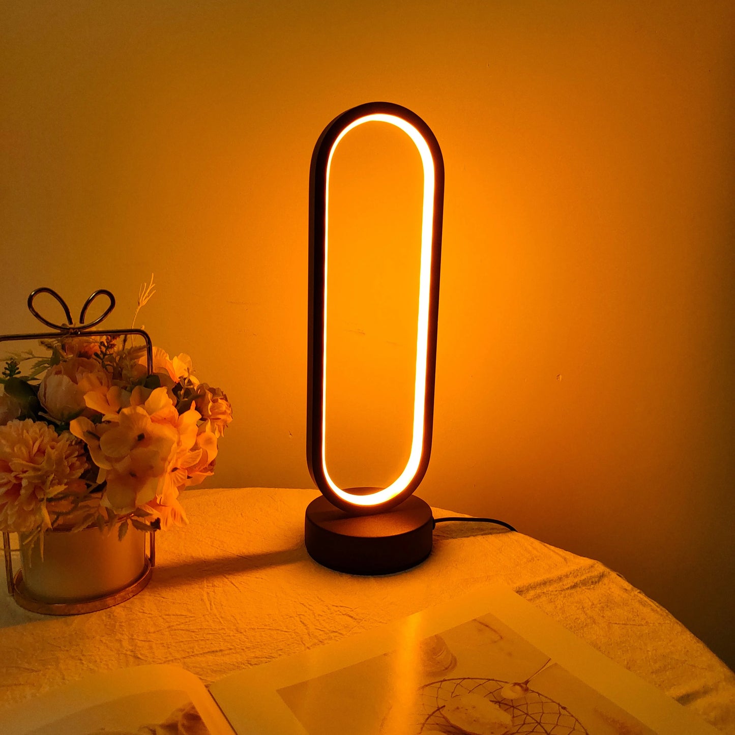 LED Ring Bedside Lamp - Three-Color Dimming Night Light for Bedroom & Living Room
