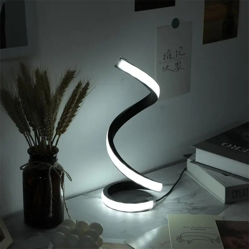 LED Spiral Table Lamp - Modern Design with 3-Speed Dimming & USB Power