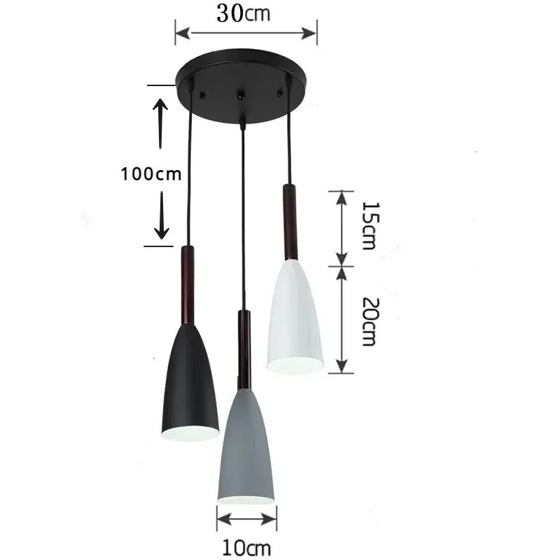 Nordic Macaron 3-Head Iron Pendant Light – Black, White, Grey Modern Minimalist Chandelier for Restaurant, Personality Lighting