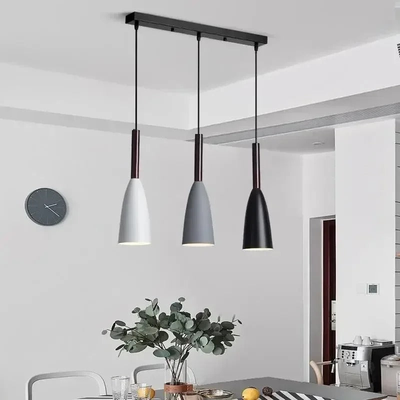 Nordic Macaron 3-Head Iron Pendant Light – Black, White, Grey Modern Minimalist Chandelier for Restaurant, Personality Lighting
