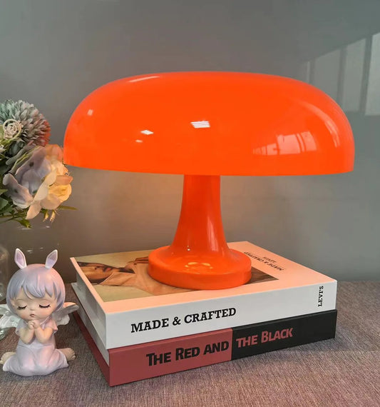 Classic Mushroom Table Lamp - Bauhaus Art Design in Orange for Bedroom & Decor