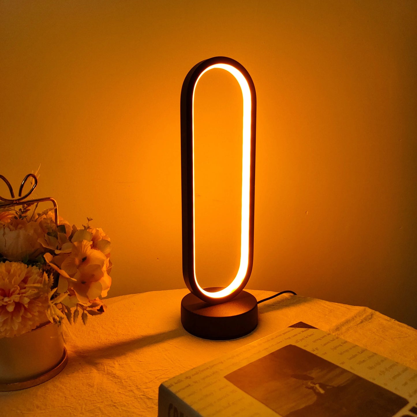 LED Ring Bedside Lamp - Three-Color Dimming Night Light for Bedroom & Living Room